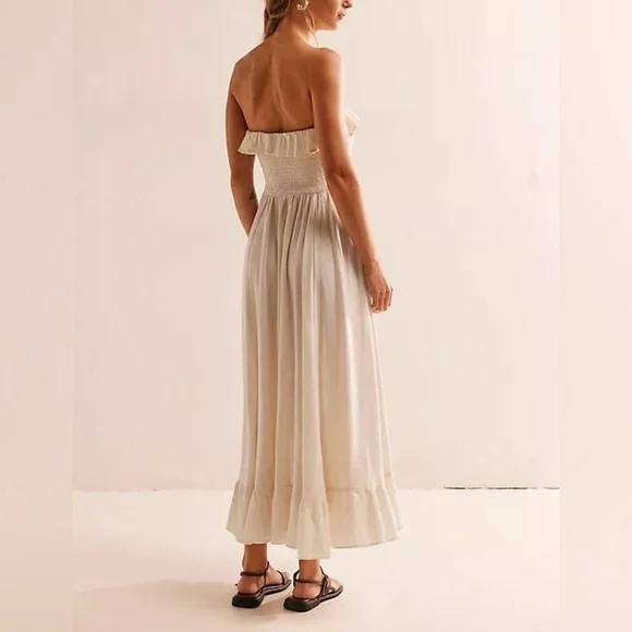 NWOT Free People, Lush Life Linen Strapless Midi Dress, Large - Picture 4 of 7